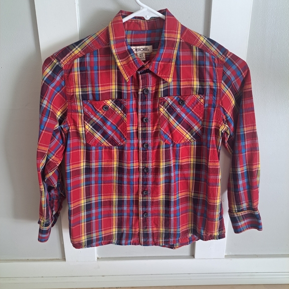 Cherokee Boys Plaid Button-Up Shirt Red Blue Yellow Size 6/7 - Picture 1 of 3